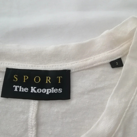 The Kooples Sport Linen Short Sleeve T-Shirt Lace Up Sleeve Off White 2 Medium - Picture 9 of 15